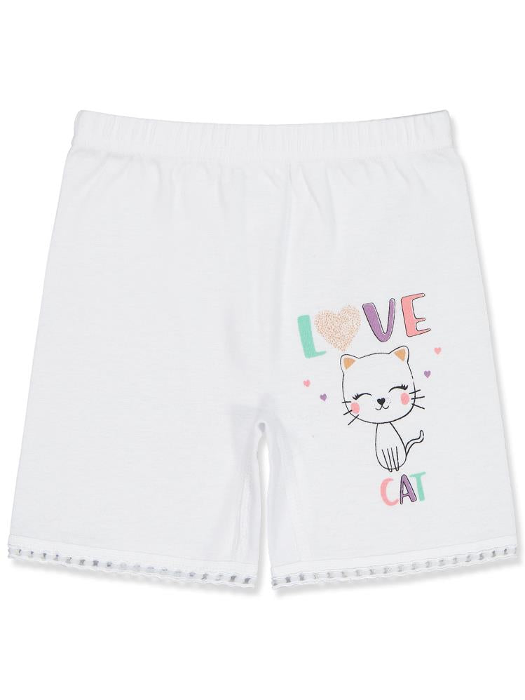 Civil Girls Love Cat Biyeli Uzun Paça 2-10 Yaş Boxer - Beyaz