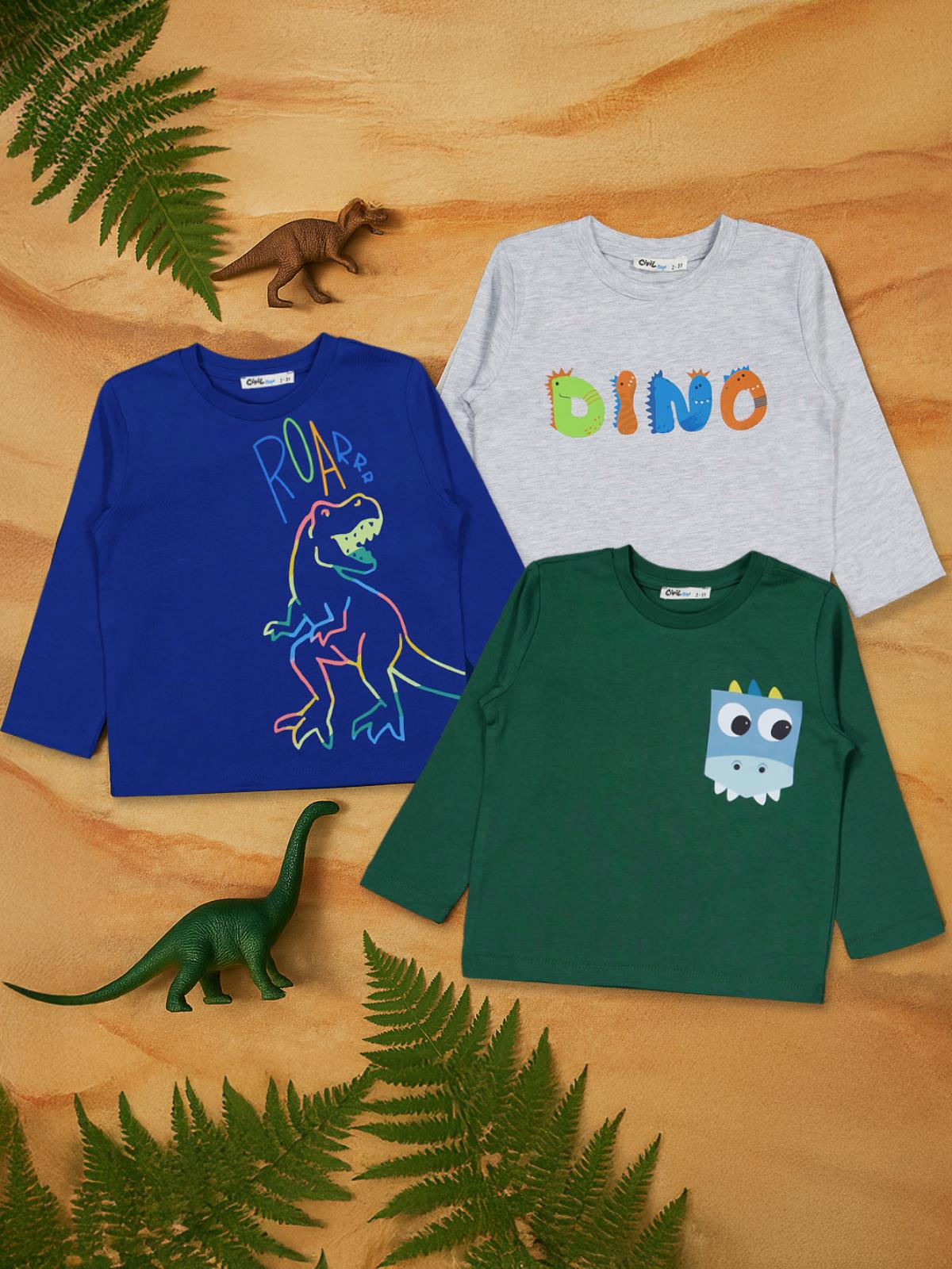 Civil Boys Dıno Baskılı 3'lü Set 2-4 Yaş Sweatshirt