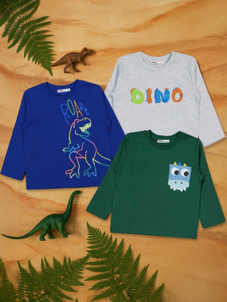Civil Boys Dıno Baskılı 3'lü Set 2-4 Yaş Sweatshirt