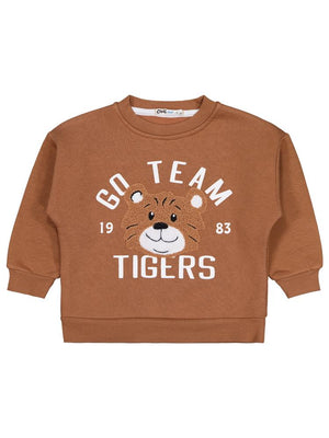 Civil Boys Go Team Tıger Baskılı 2-5 Yaş Sweatshirt - Kahverengi