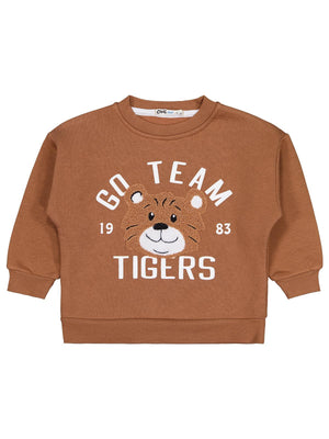 Civil Erkek Çocuk Go Team Tıger Baskılı Sweatshirt | 3 İp Uzun Kol | Okul Kreş ve Günlük Kullanım - Kahve