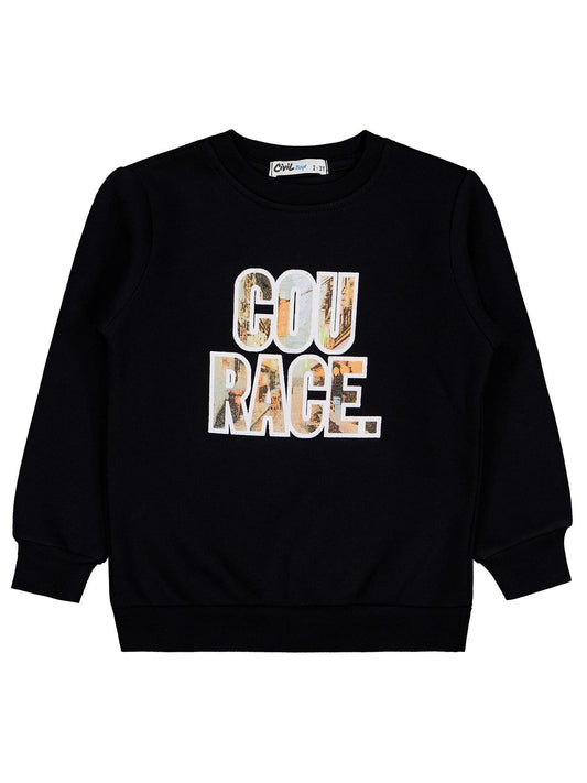 Civil Erkek Çocuk Cou Race Baskılı Sweatshirt | 3 İp Uzun Kol | Okul Kreş ve Günlük Kullanım - Siyah