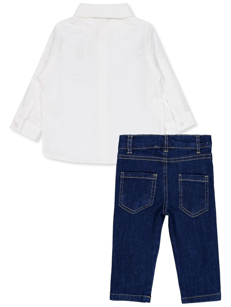 Civil Baby Gömlekli Kot Pantolonlu 6-18 Ay Takım - Beyaz