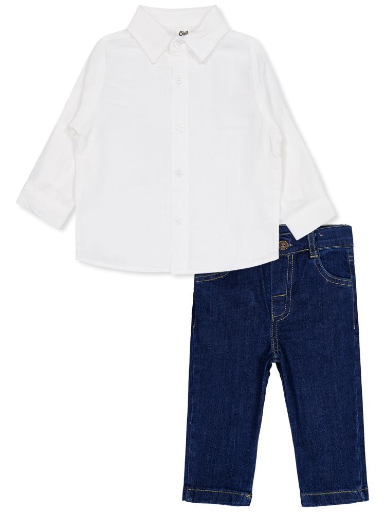 Civil Baby Gömlekli Kot Pantolonlu 6-18 Ay Takım - Beyaz