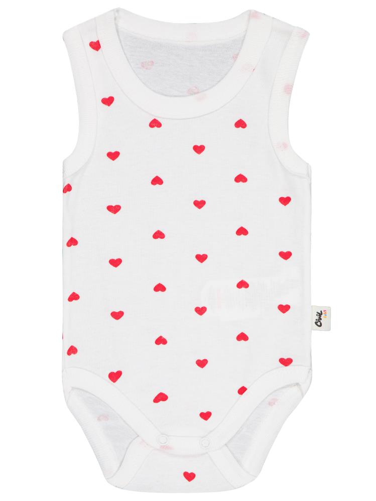 Civil Baby Kalp Baskılı 1-36 Ay Çıtçıtlı Badi - Ekru