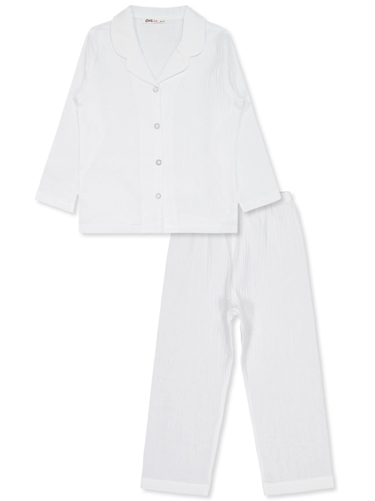 Civil Girls Düz 6-9 Yaş Pijama Takımı - Ekru