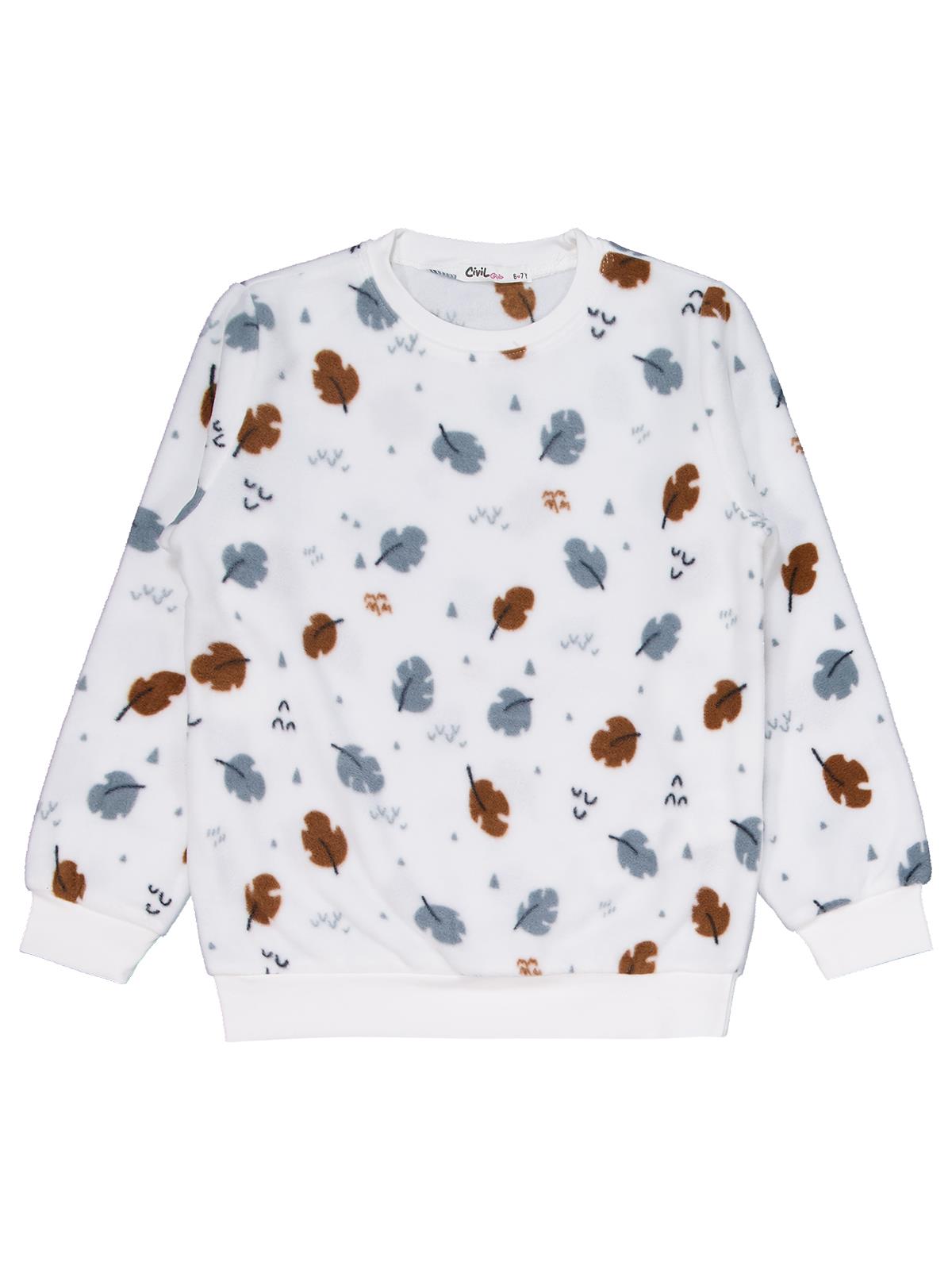 Civil Girls Yaprak Desen 6-9 Yaş Pijama Takımı - Ekru