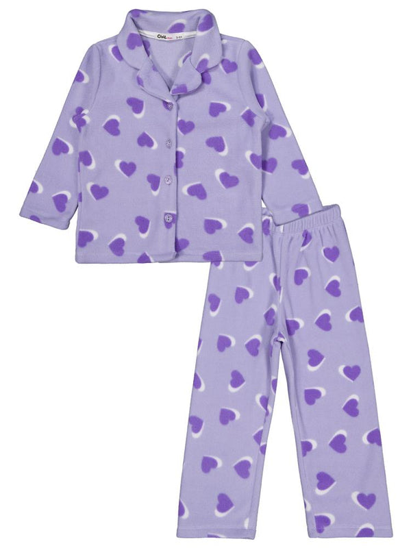 Civil Girls Kalp Desenli 2-5 Yaş Pijama Takımı - Lila