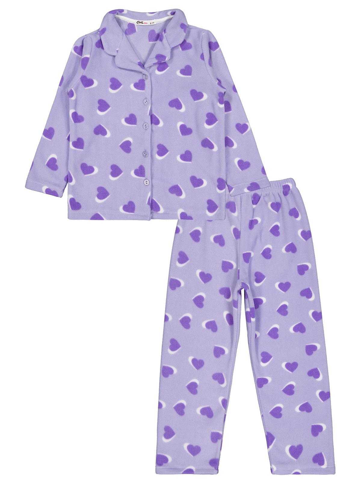 Civil Girls Kalp Desenli 10-13 Yaş Pijama Takımı - Lila