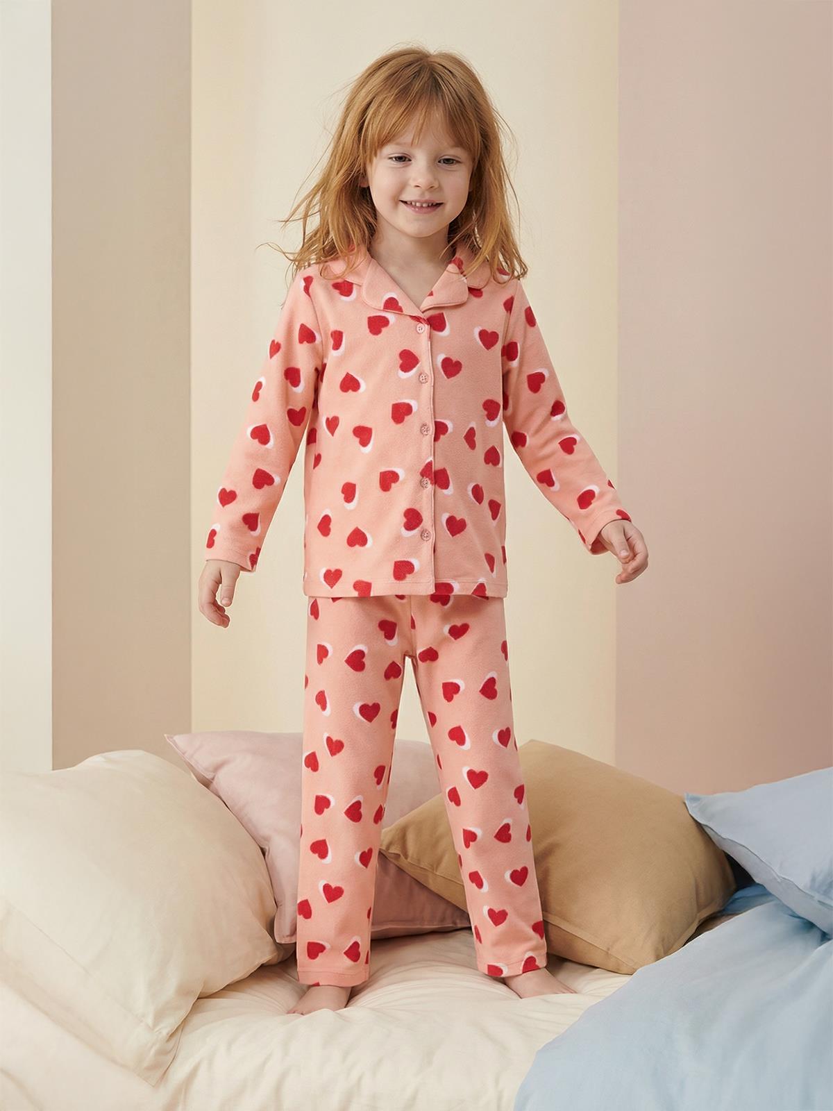 Civil Girls Kalp Desenli 6-9 Yaş Pijama Takımı - Pudra