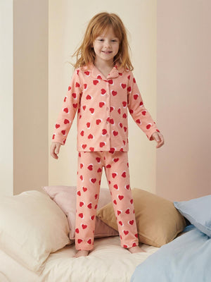 Civil Girls Kalp Desenli 6-9 Yaş Pijama Takımı - Pudra