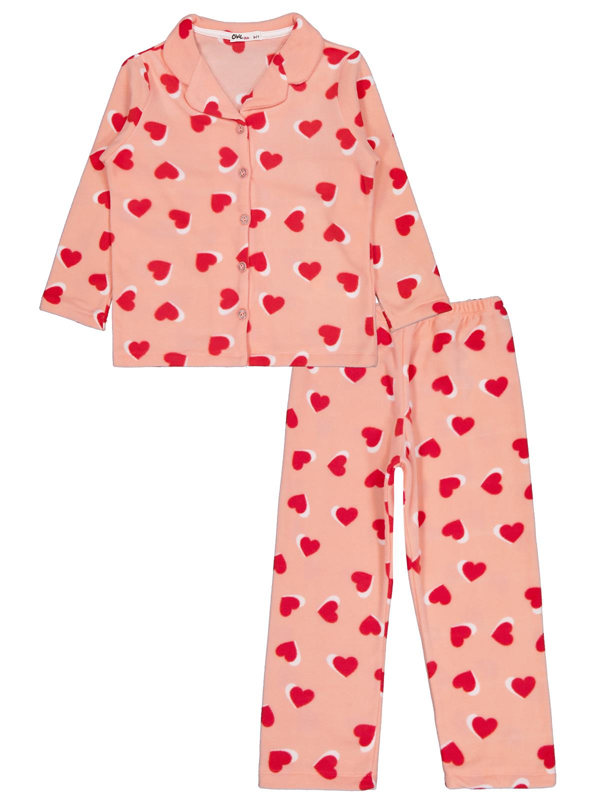 Civil Girls Kalp Desenli 10-13 Yaş Pijama Takımı - Pudra