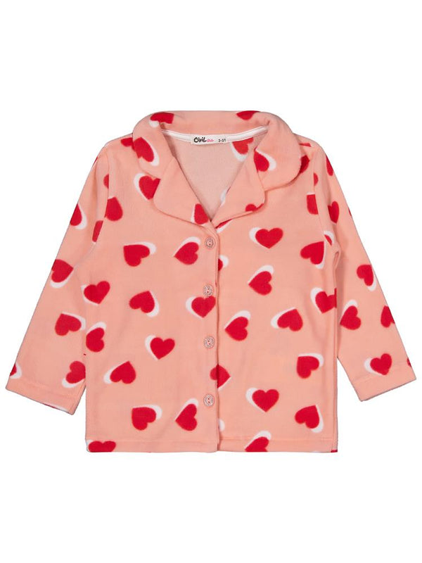 Civil Girls Kalp Desenli 2-5 Yaş Pijama Takımı - Pudra