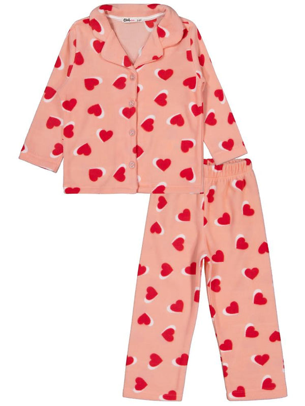Civil Girls Kalp Desenli 2-5 Yaş Pijama Takımı - Pudra