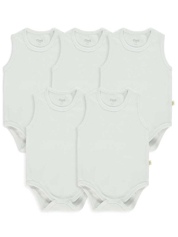 Civil Baby Organik 5 li Sıfır Kol 0-1 Ay Çıtçıtlı Badi - Ekru