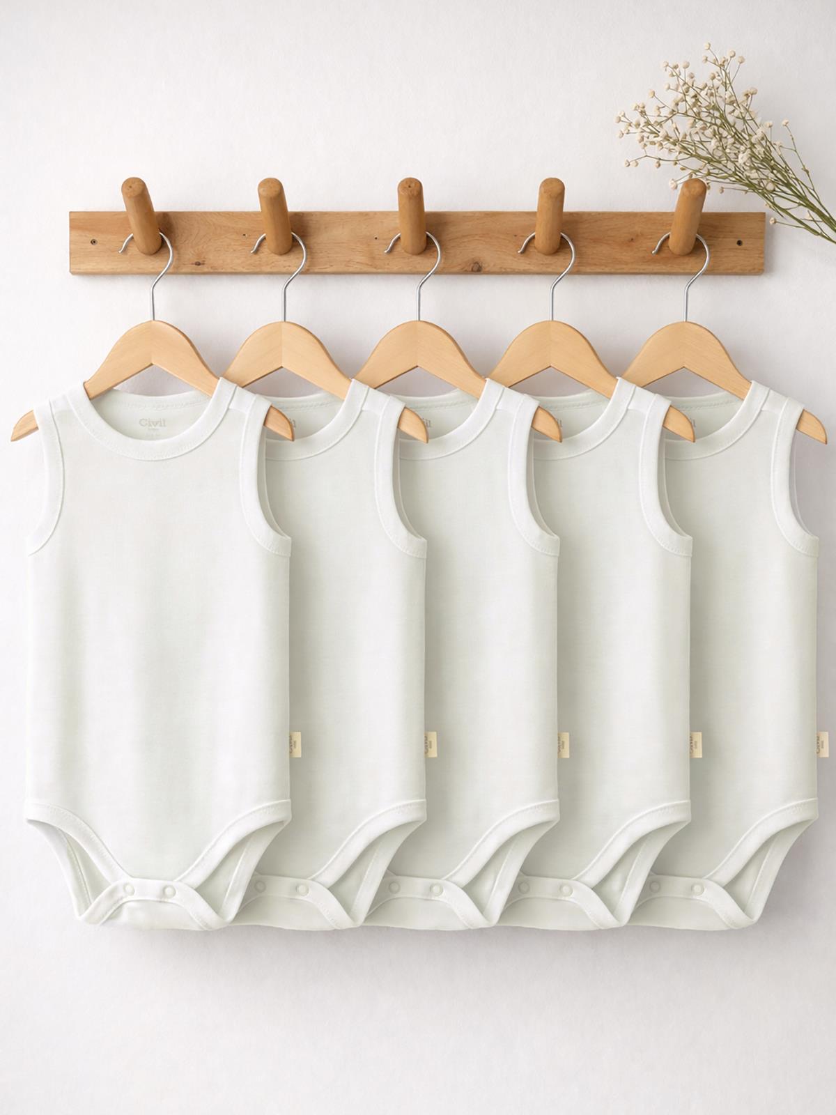 Civil Baby 5 li Organik Sıfır Kol 3-9 Ay Çıtçıtlı Badi - Ekru