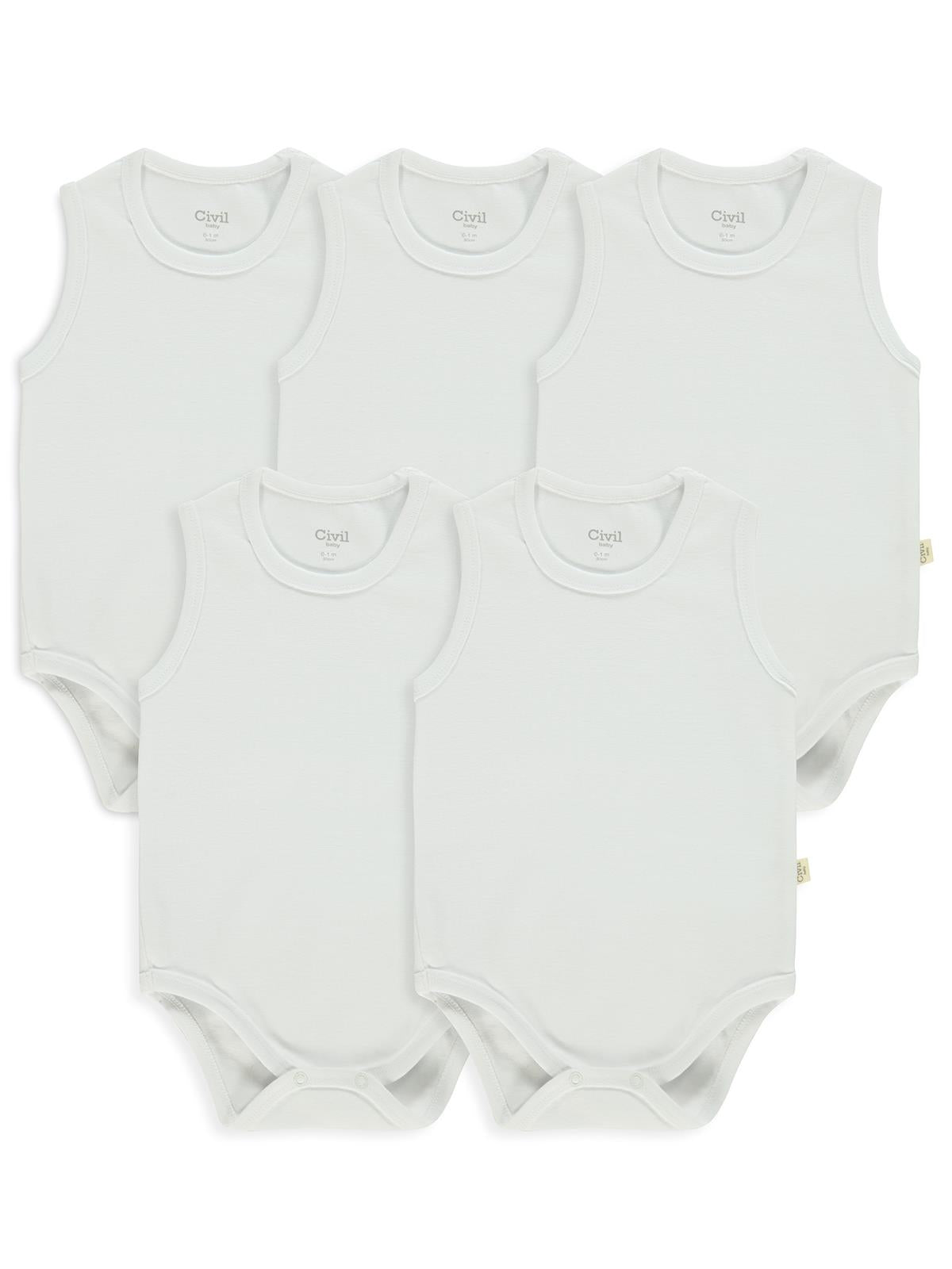 Civil Baby 5 li Organik Sıfır Kol 3-9 Ay Çıtçıtlı Badi - Ekru