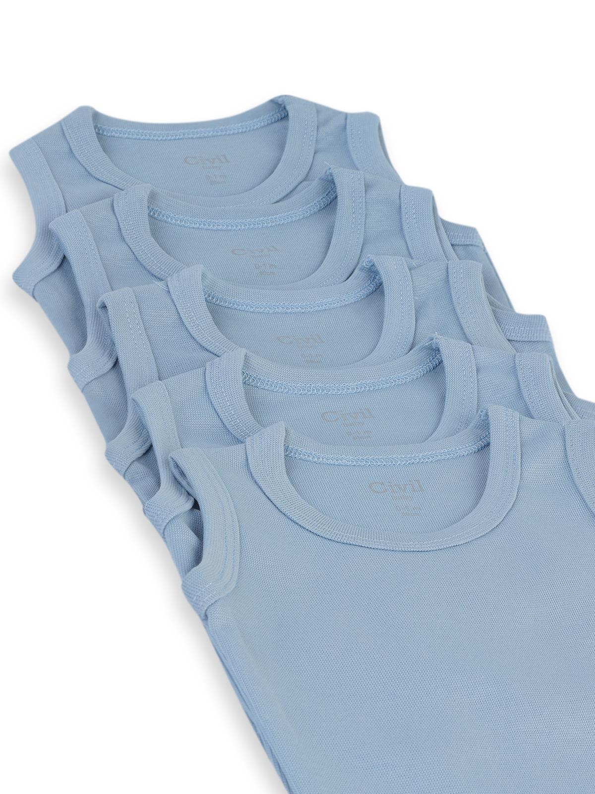 Civil Baby Organik 5 li Sıfır Kol 3-9 Ay Çıtçıtlı Badi - Mavi