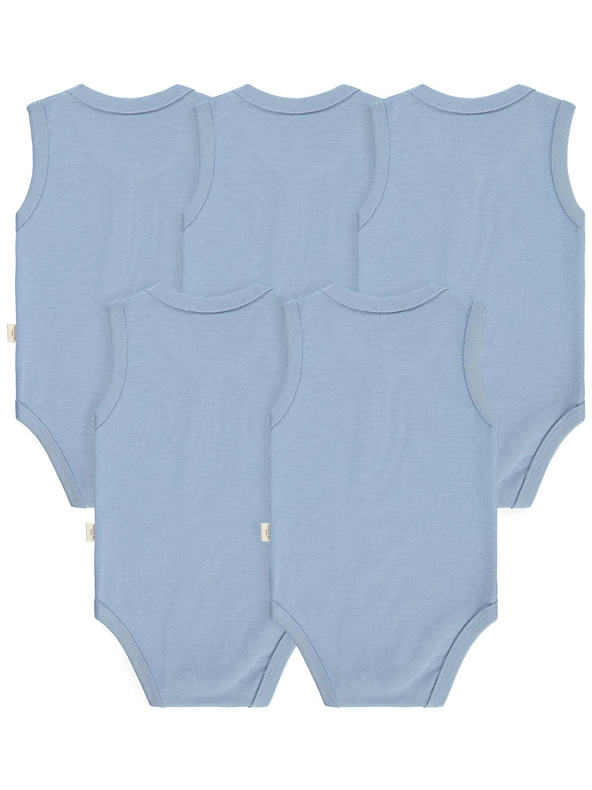 Civil Baby Organik 5 li Sıfır Kol 3-9 Ay Çıtçıtlı Badi - Mavi