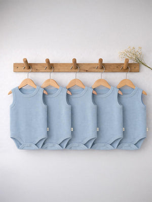 Civil Baby 5 li Organik Sıfır Kol 0-36 Ay Çıtçıtlı Badi - Mavi