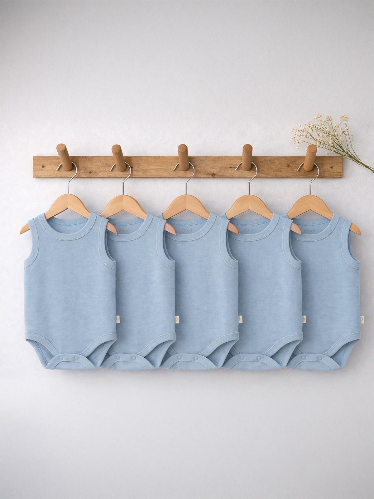 Civil Baby Organik 5 li Sıfır Kol 1-3 yaş Çıtçıtlı Badi - Mavi