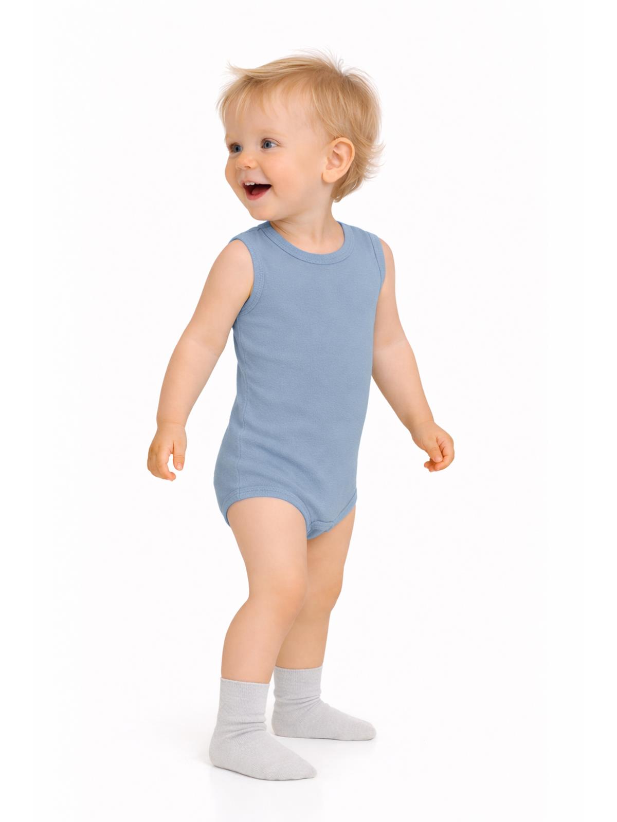 Civil Baby Organik 5 li Sıfır Kol 1-3 yaş Çıtçıtlı Badi - Mavi