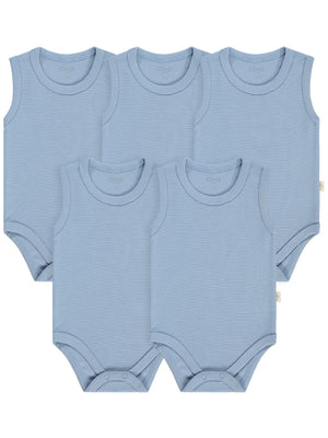 Civil Baby Organik 5 li Sıfır Kol 0-1 Ay Çıtçıtlı Badi - Mavi