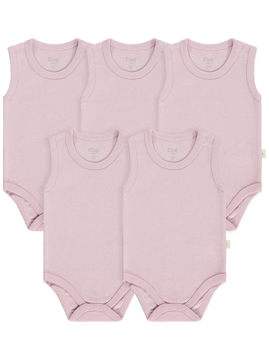 Civil Baby 5'li Organik Çıtçıtlı Badi Seti | Pamuklu Kolsuz | Ribana Bebek Atlet - Pembe