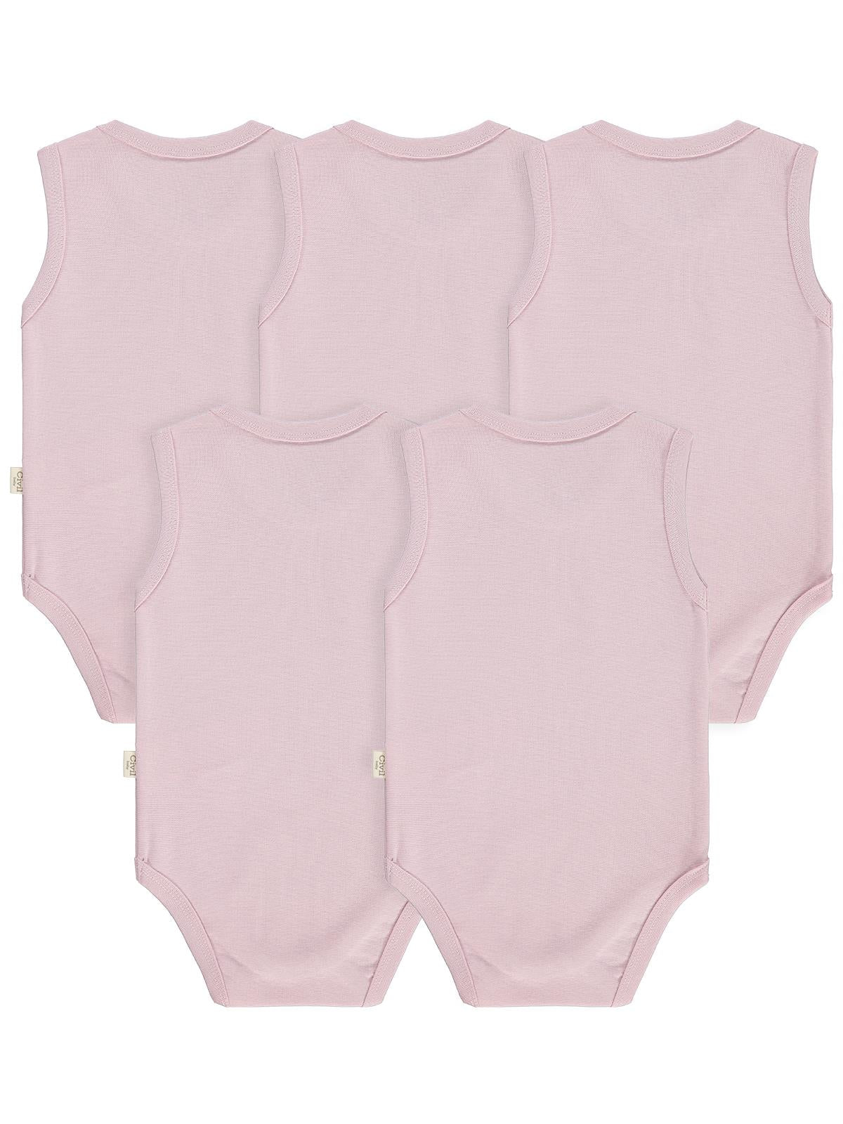 Civil Baby 5 li Organik Sıfır Kol 3-9 Ay Çıtçıtlı Badi - Pembe