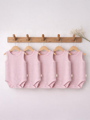 Civil Baby 5 li Organik Sıfır Kol 0-36 Ay Çıtçıtlı Badi - Pembe