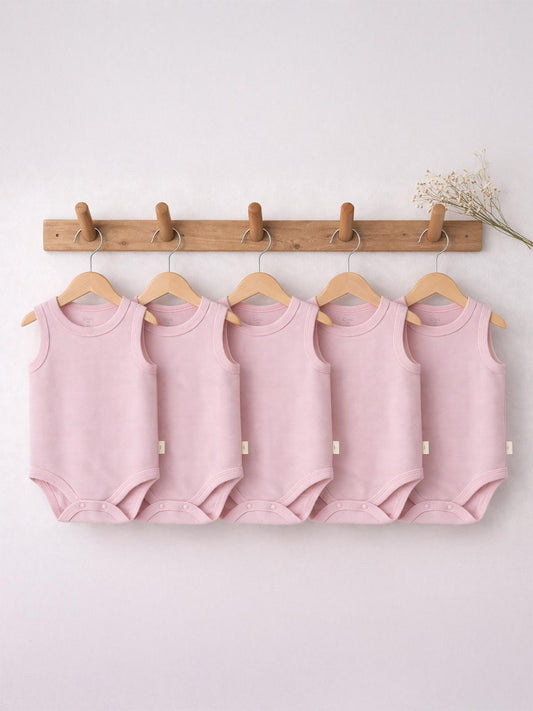 Civil Baby 5'li Organik Çıtçıtlı Badi Seti | Pamuklu Kolsuz | Ribana Bebek Atlet - Pembe