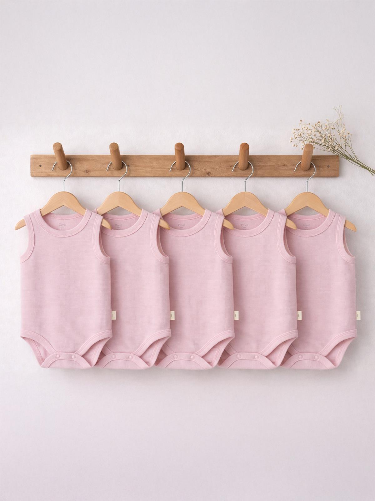Civil Baby 5 li Organik Sıfır Kol 3-9 Ay Çıtçıtlı Badi - Pembe