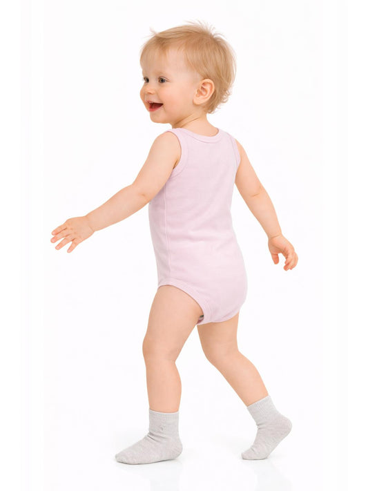 Civil Baby 5'li Organik Çıtçıtlı Badi Seti | Pamuklu Kolsuz | Ribana Bebek Atlet - Pembe