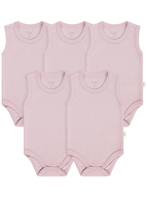 Civil Baby Organik 5 li Sıfır Kol 0-1 Ay Çıtçıtlı Badi - Pembe