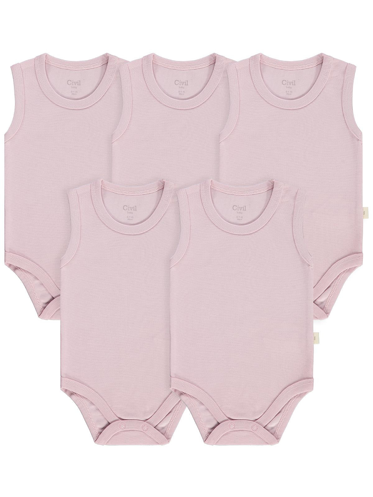 Civil Baby Organik 5 li Sıfır Kol 0-1 Ay Çıtçıtlı Badi - Pembe