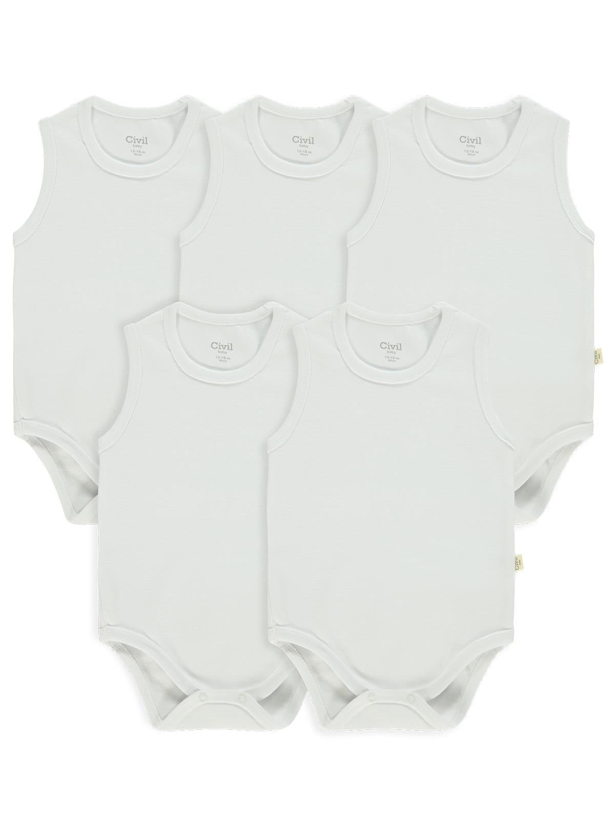 Civil Baby Organik 5 li Sıfır Kol 1-3 yaş Çıtçıtlı Badi - Ekru