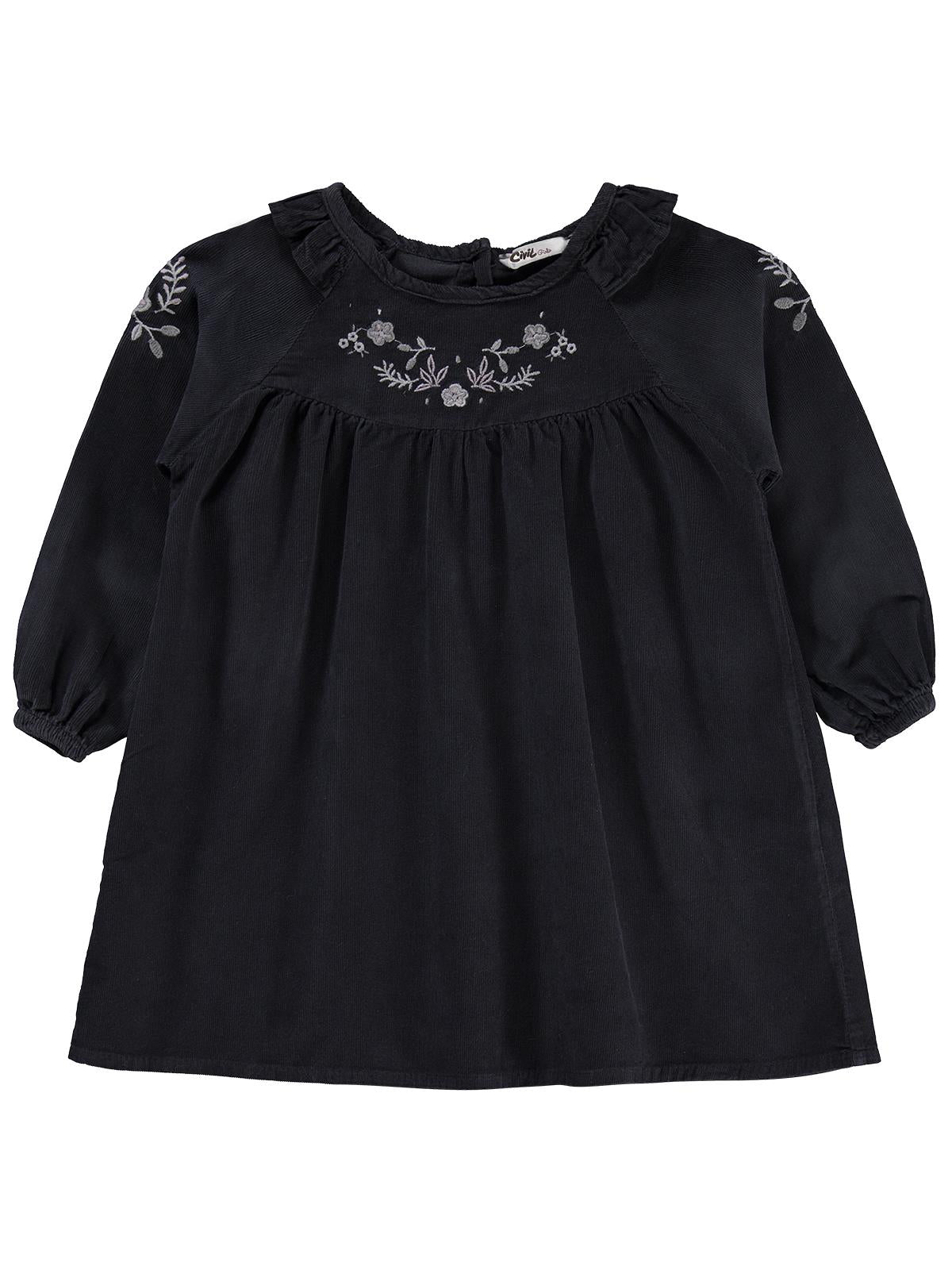 Civil Girls Yakası Nakışlı 2-5 Yaş Elbise - Gri