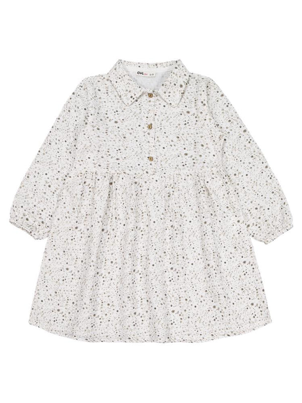 Civil Girls Desenli 6-9 Yaş Elbise - Ekru