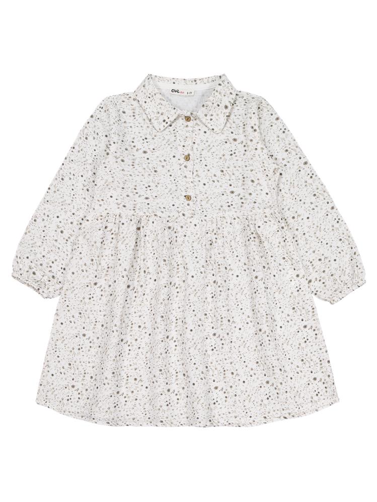 Civil Girls Desenli 6-9 Yaş Elbise - Ekru