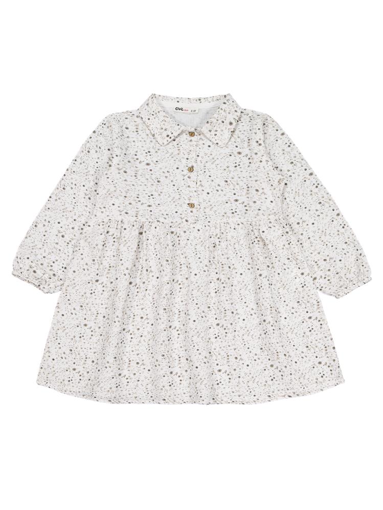 Civil Girls Desenli 2-5 Yaş Elbise - Ekru