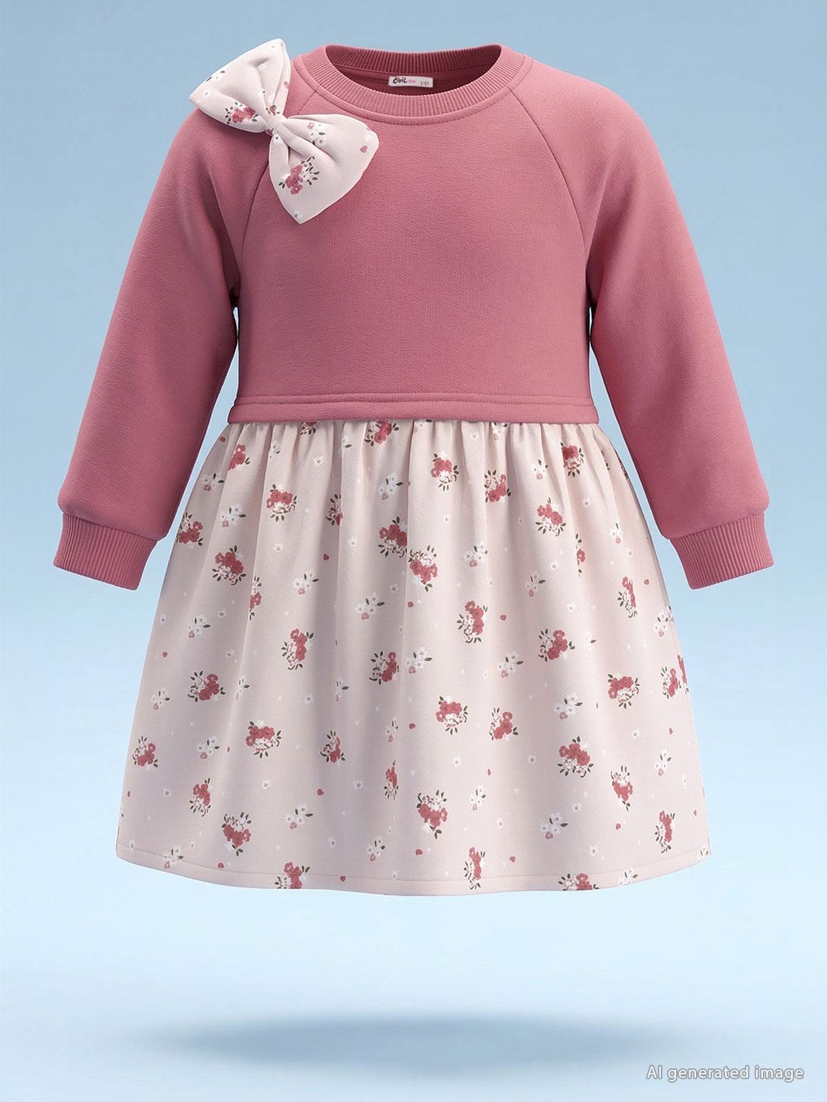 Civil Girls Çiçek Desenli 2-5 Yaş Elbise - Pembe