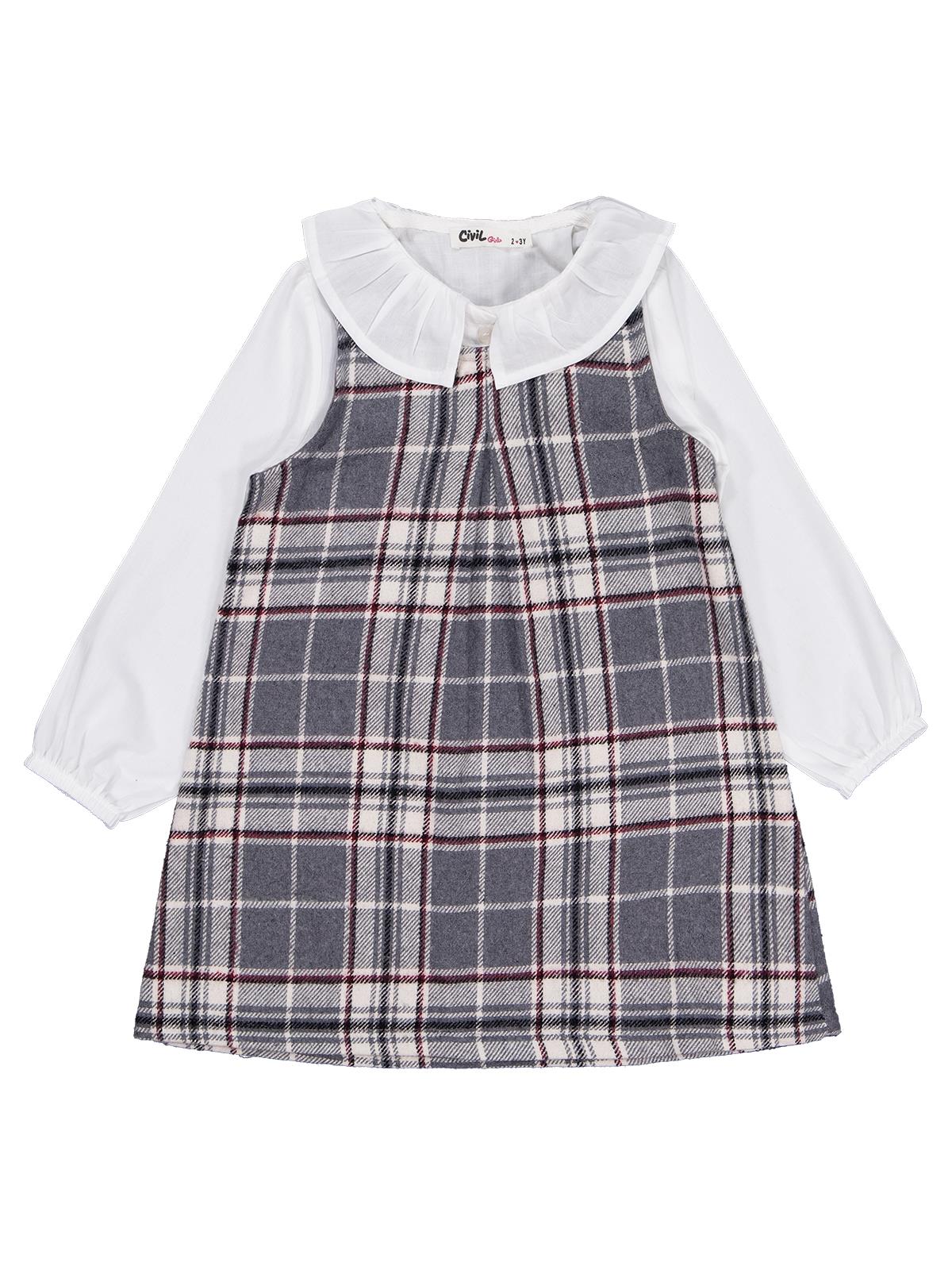 Civil Girls Bebe Yaka 2-5 Yaş Elbise - Gri