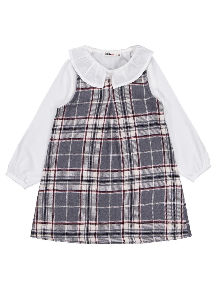 Civil Girls Bebe Yaka 2-5 Yaş Elbise - Gri