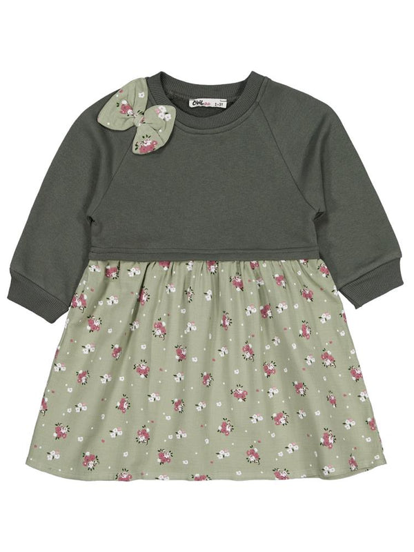 Civil Girls Çiçek Desenli 2-5 Yaş Elbise - Haki