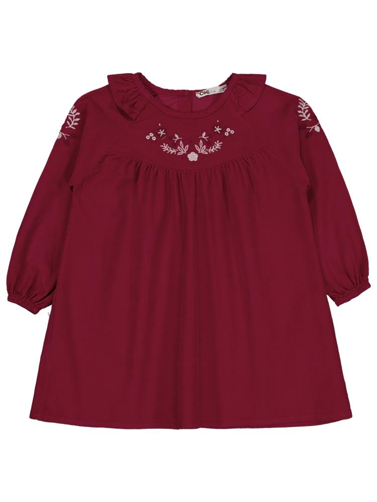 Civil Girls Yakası Nakışlı 2-5 Yaş Elbise - Kırmızı
