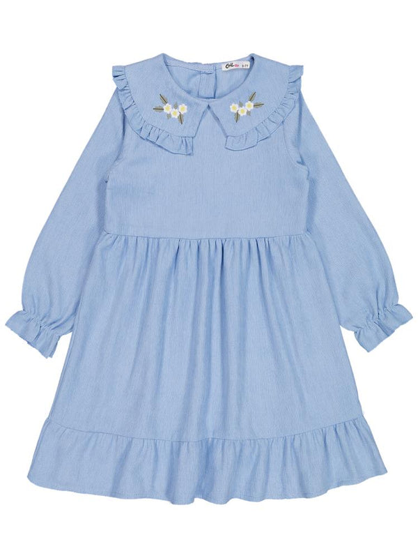 Civil Girls Eteği Fırfırlı 6-9 Yaş Elbise - Mavi
