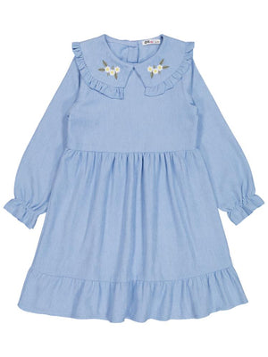 Civil Girls Eteği Fırfırlı 6-9 Yaş Elbise - Mavi