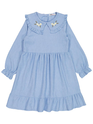 Civil Girls Eteği Fırfırlı 6-9 Yaş Elbise - Mavi