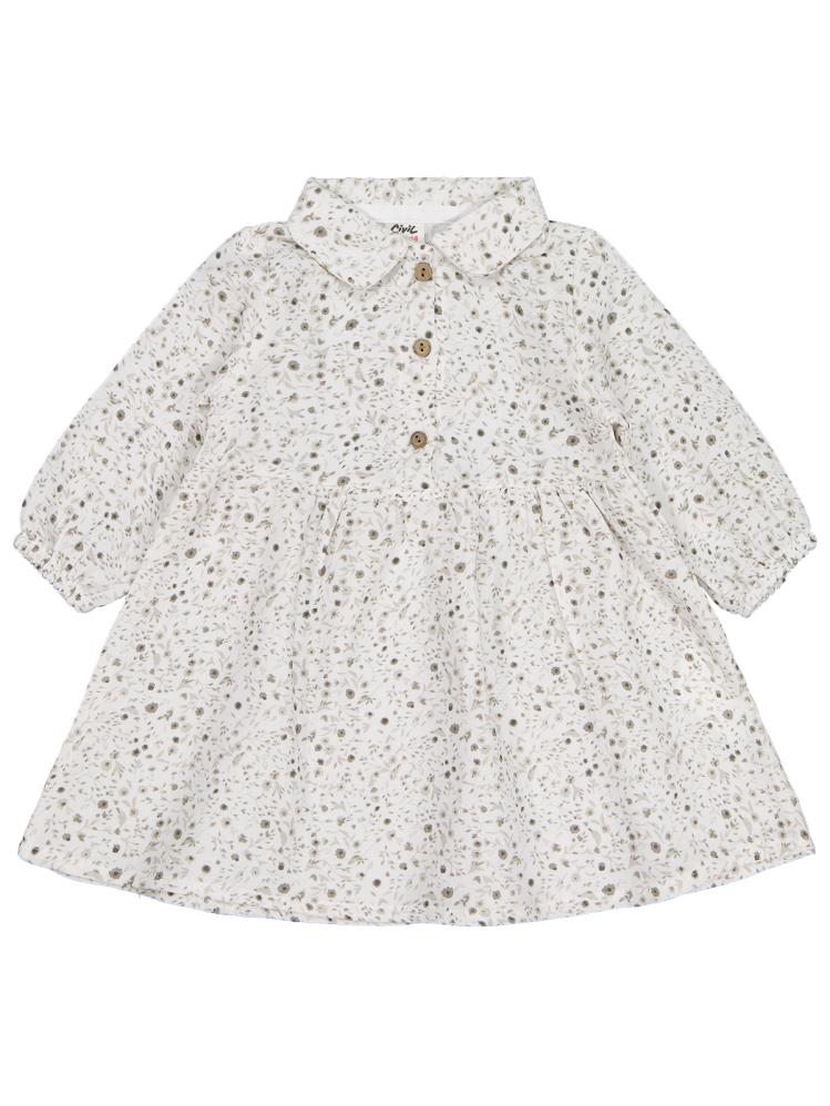 Civil Baby Desenli 6-18 Ay Elbise - Ekru