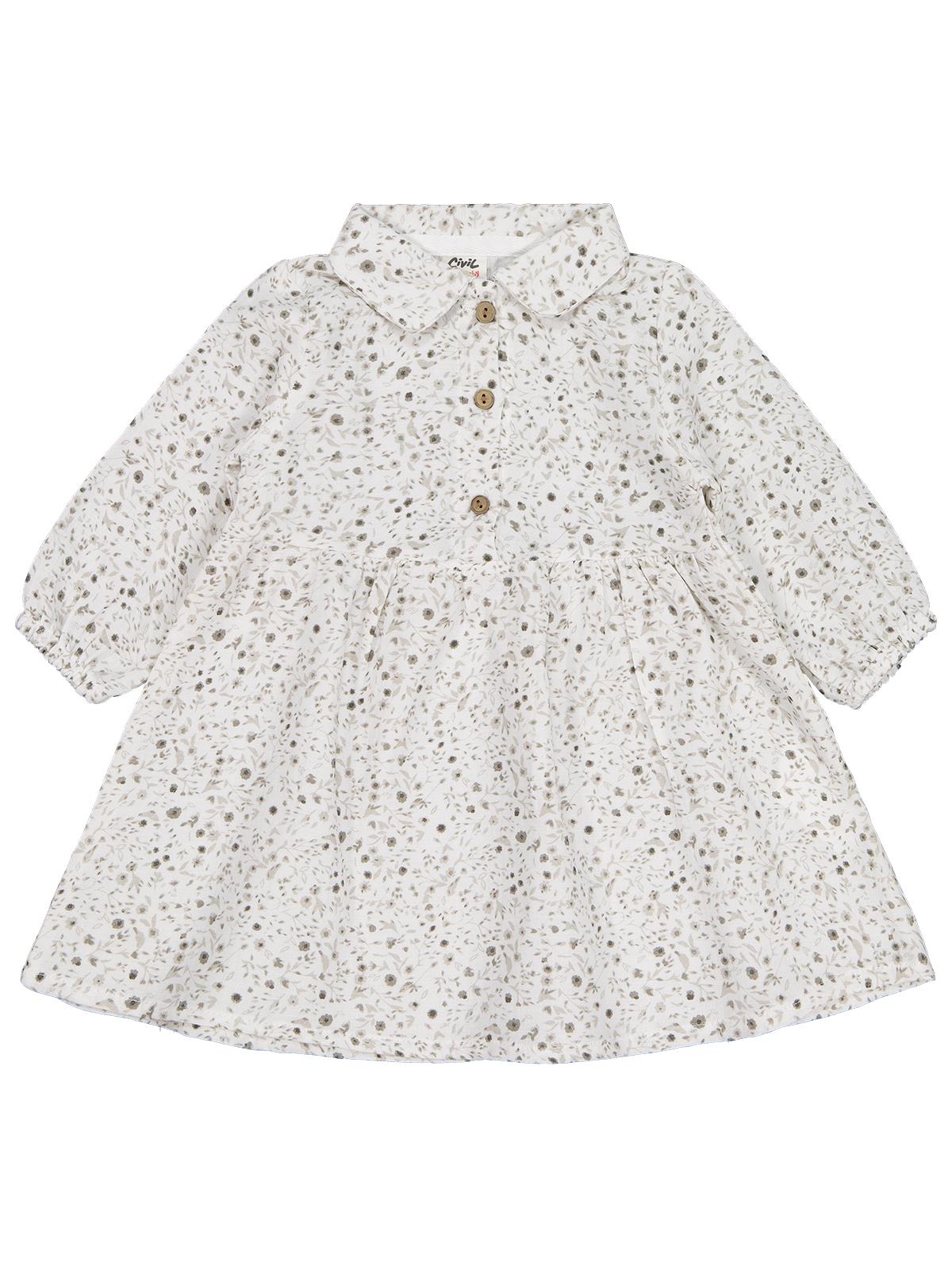 Civil Baby Desenli 6-18 Ay Elbise - Ekru